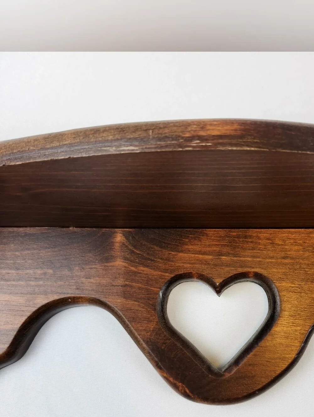 Cottagecore Country Rustic Farmhouse Brown Wood Wall Shelf Heart Cutout  24x6x7